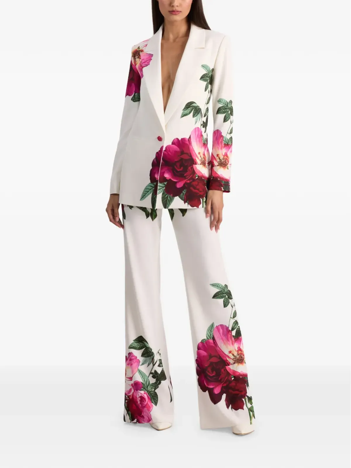 alice + olivia Denny Boyfriend ノッチカラー花柄ブレザー（ホワイト） - 画像2
