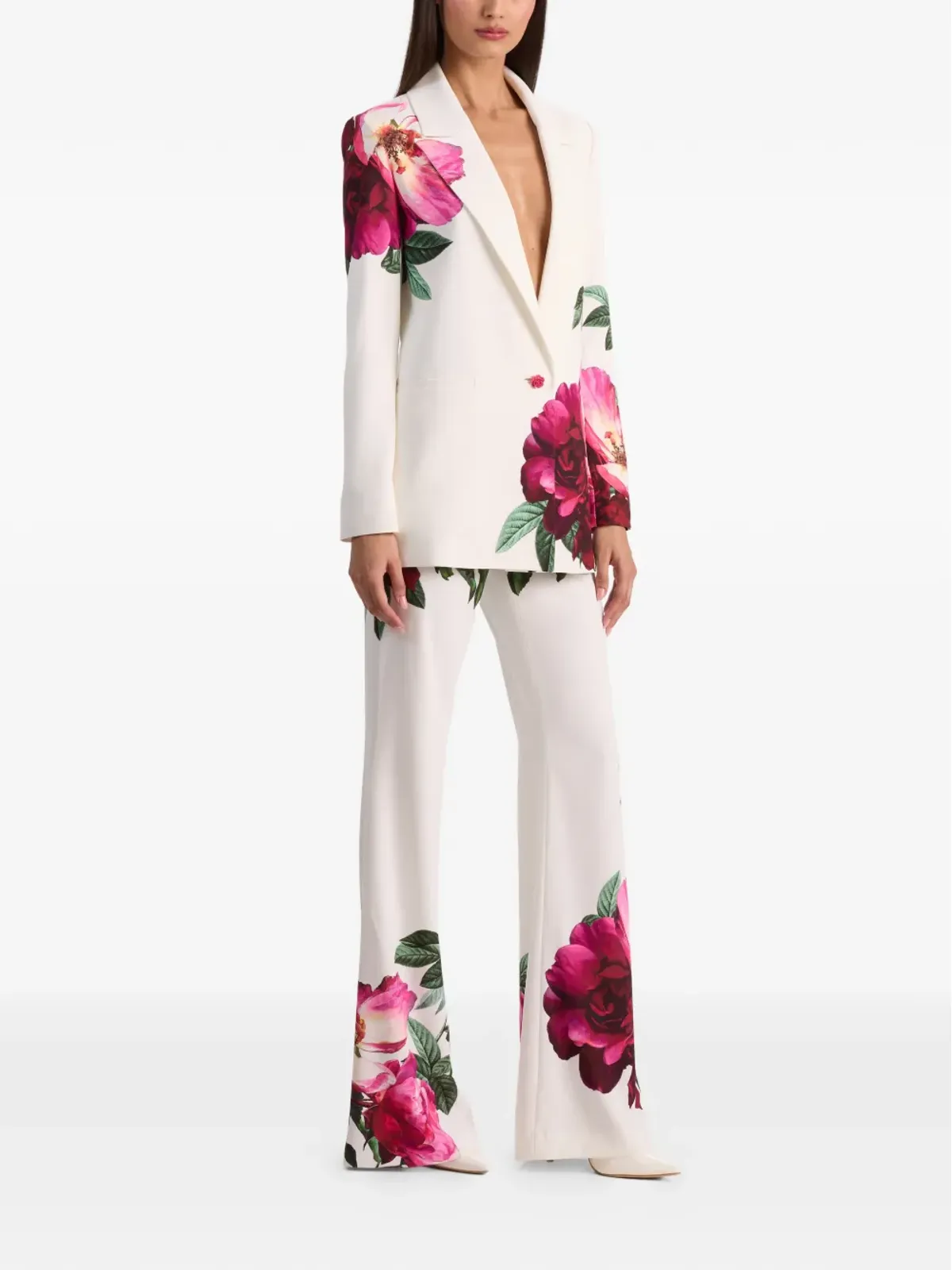 alice + olivia Denny Boyfriend ノッチカラー花柄ブレザー（ホワイト） - 画像3