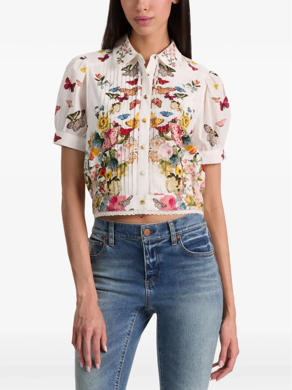 alice + olivia Rosie floral puff-sleeve cropped shirt - White - 画像5