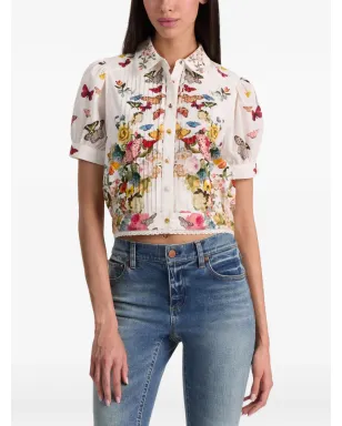 alice + olivia Rosie floral puff-sleeve cropped shirt - White - サムネイル5