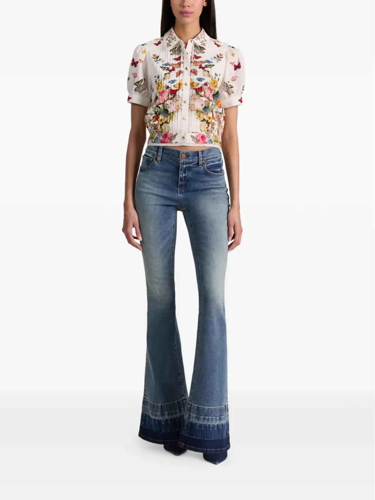alice + olivia Rosie floral puff-sleeve cropped shirt - White - 画像2