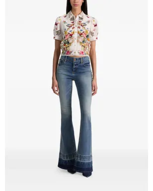 alice + olivia Rosie floral puff-sleeve cropped shirt - White - サムネイル2