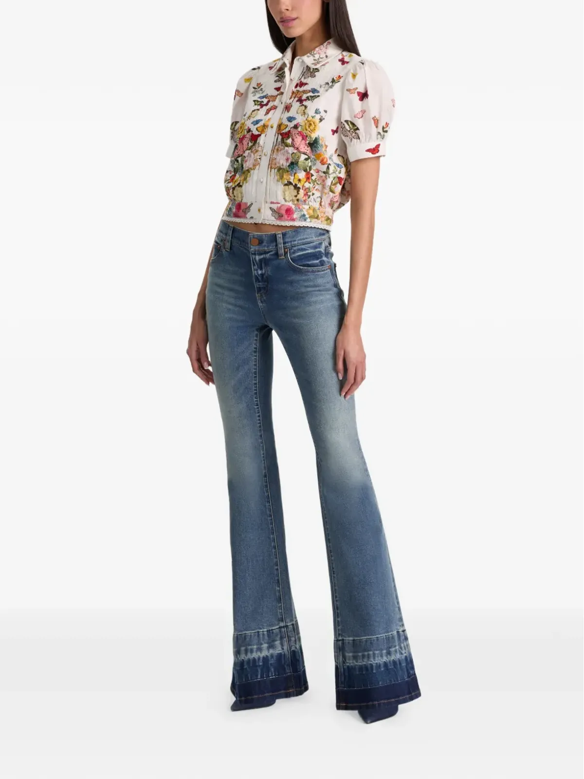 alice + olivia Rosie floral puff-sleeve cropped shirt - White - 画像3