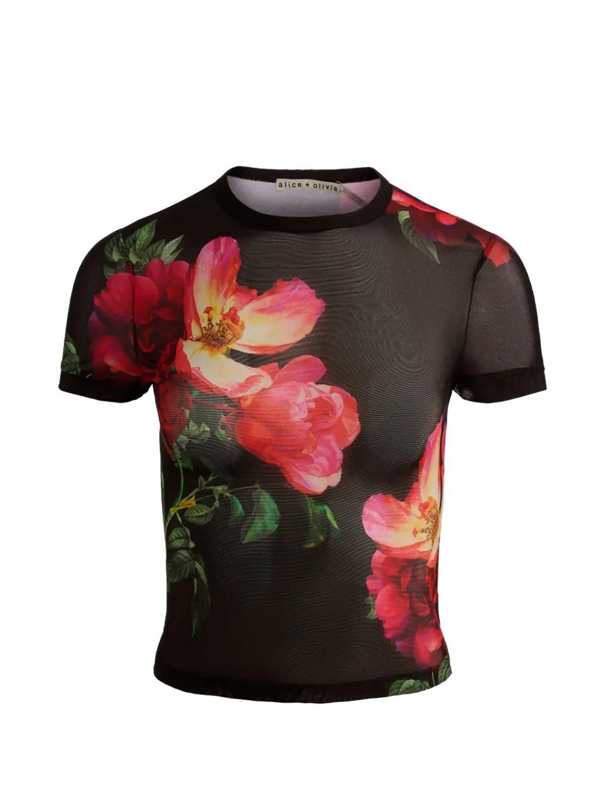alice + olivia テス花柄クルーネックTシャツ ブラック - 画像1