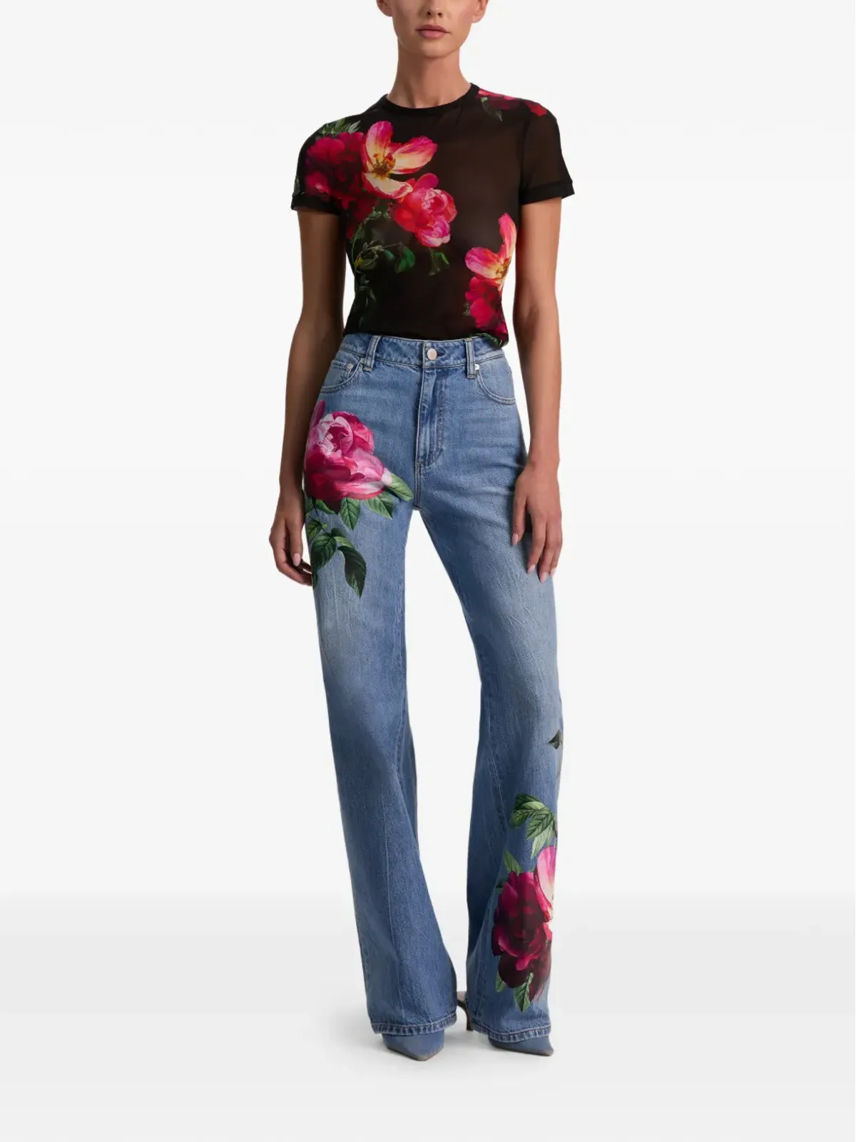 alice + olivia テス花柄クルーネックTシャツ ブラック - 画像2