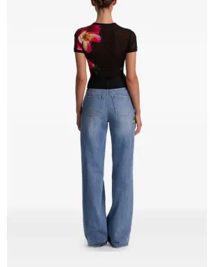 alice + olivia テス花柄クルーネックTシャツ ブラック - サムネイル4