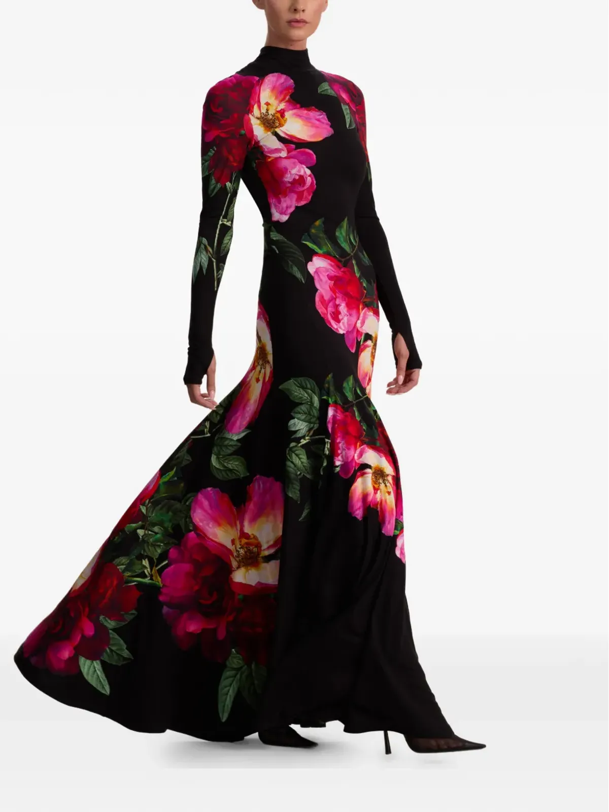 alice + olivia アウグスタ 花柄 ハイネック マキシドレス - Black - 画像3