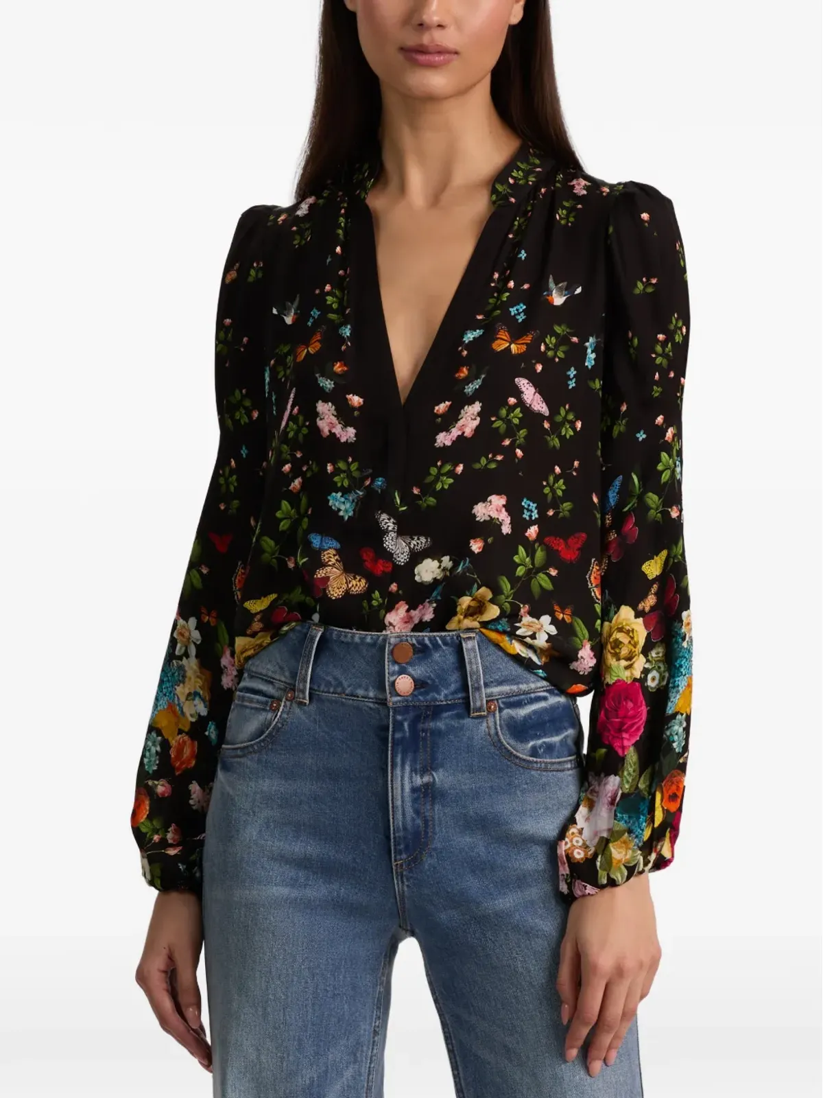 alice + olivia ヘレン フローラル Vネック ブラウス - 画像5