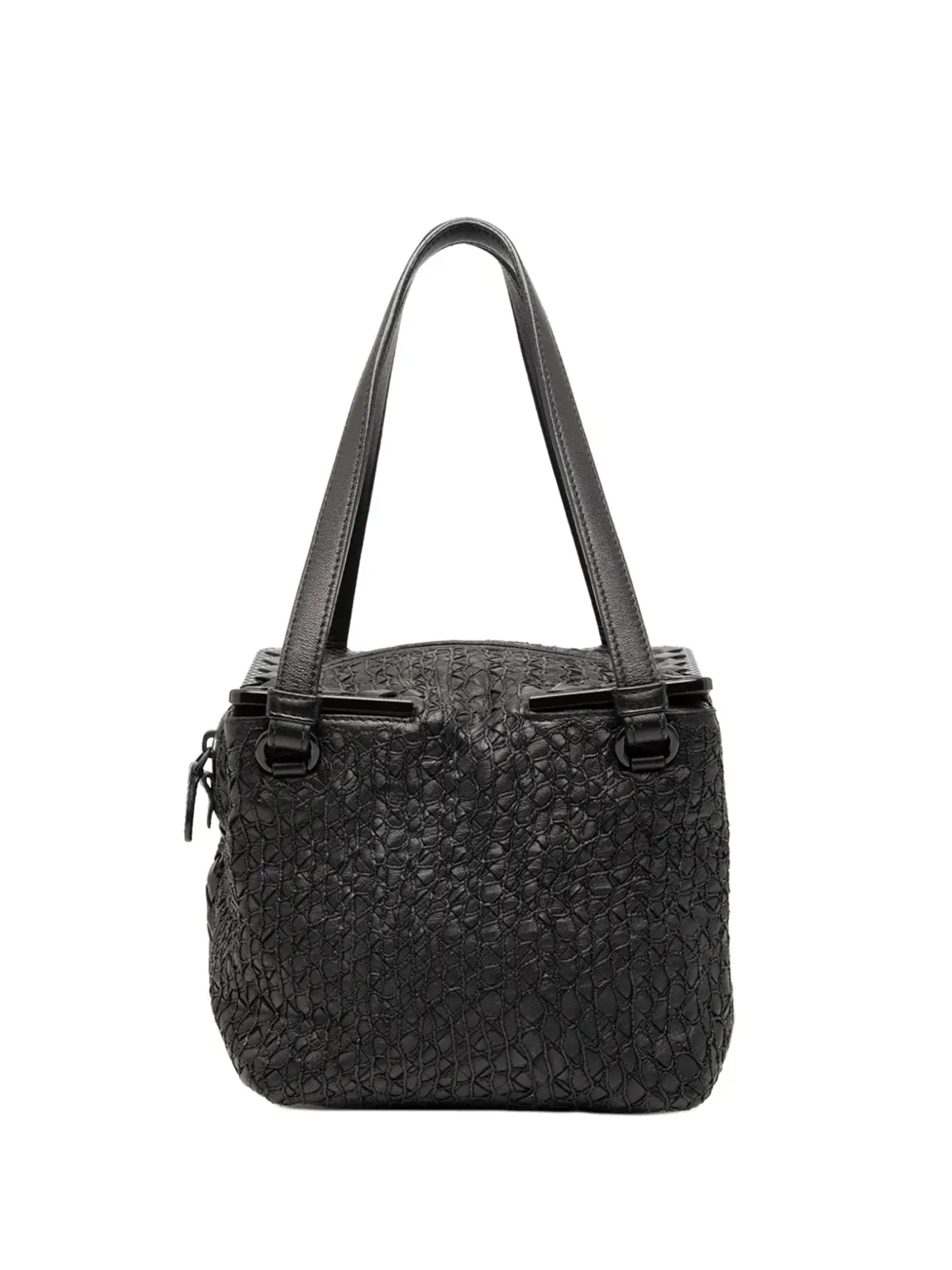 Bottega Veneta Pre-Owned ナッパ・イントレッチャート スクエア ハンドバッグ - ブラック - 画像1