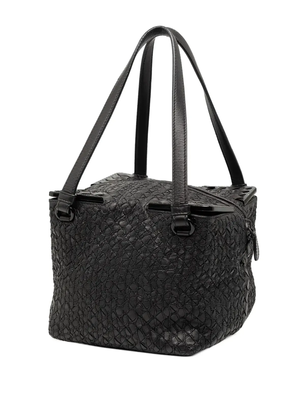 Bottega Veneta Pre-Owned ナッパ・イントレッチャート スクエア ハンドバッグ - ブラック - 画像3