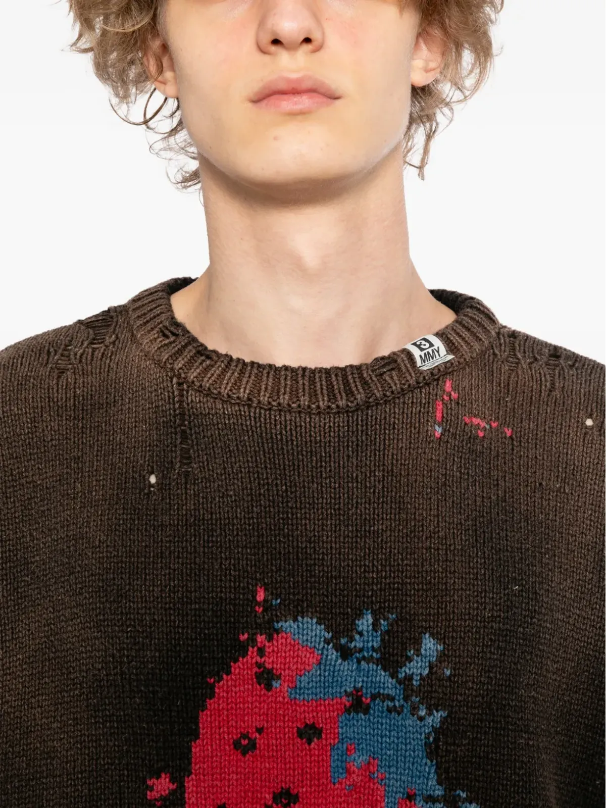 Maison MIHARA YASUHIRO distressed graphic jumper - Brown - 画像5