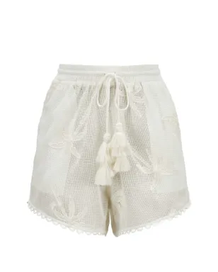 FARM Rio palm trees tassel mini shorts - White - サムネイル1