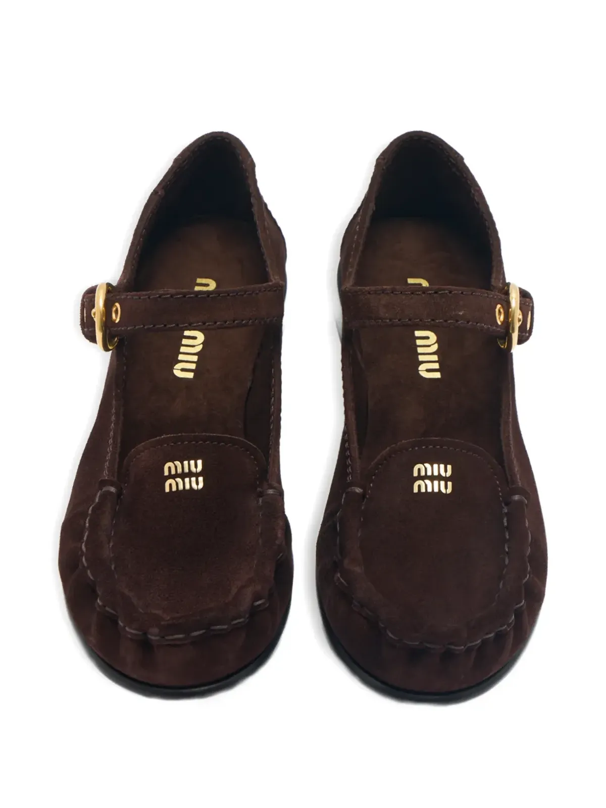 Miu Miu バックルストラップ ローファー ブラウン - 画像2