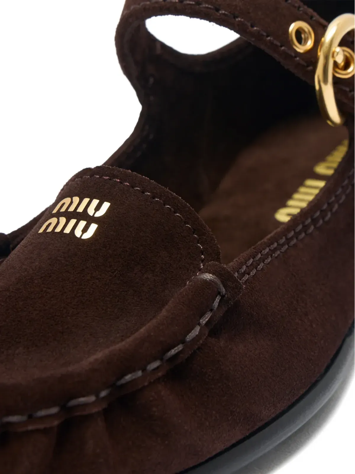 Miu Miu バックルストラップ ローファー ブラウン - 画像4