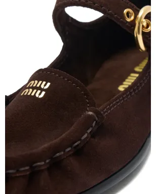 Miu Miu バックルストラップ ローファー ブラウン - サムネイル4