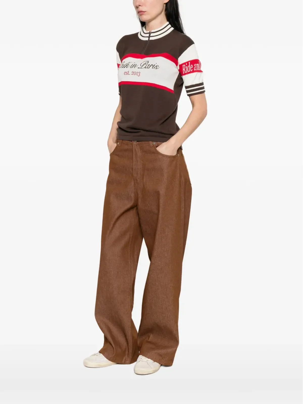 WALK IN PARIS ストライプ柄 半袖Tシャツ（ブラウン） - 画像3