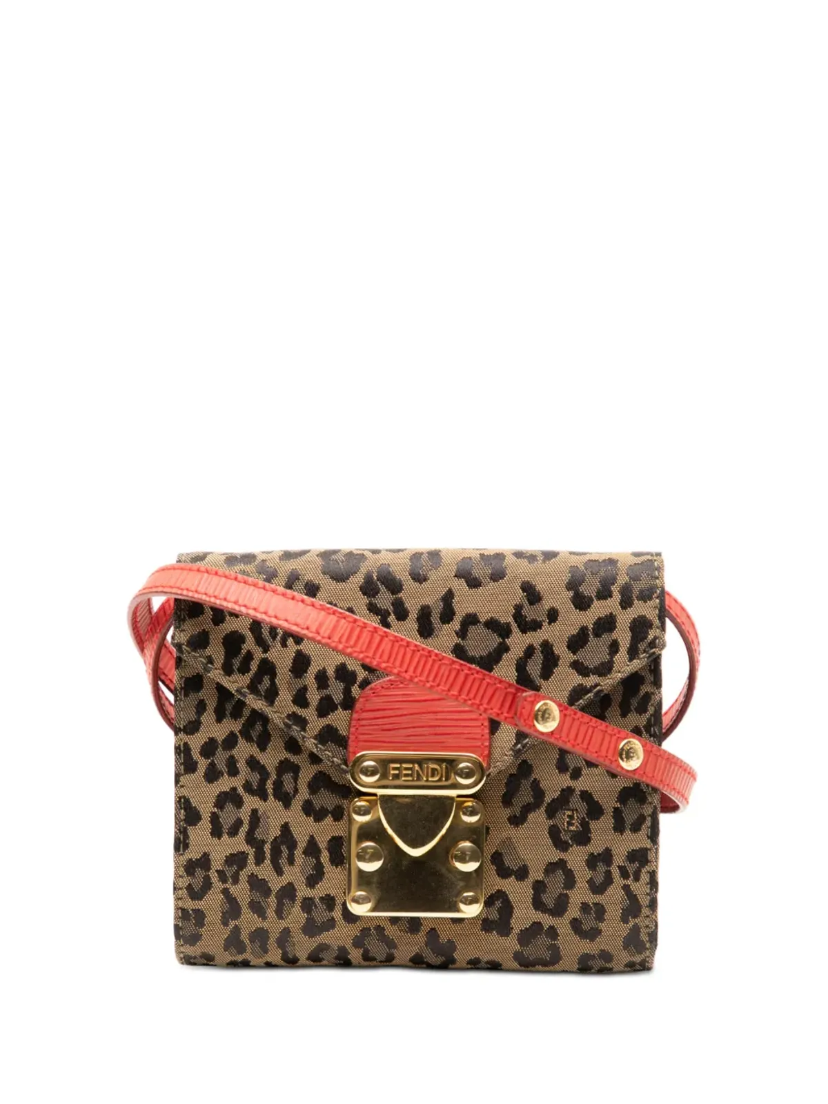 Fendi ビンテージ 20世紀ミニレオパードプリント キャンバス地 フラップ クロスボディバッグ ブラウン - 画像1