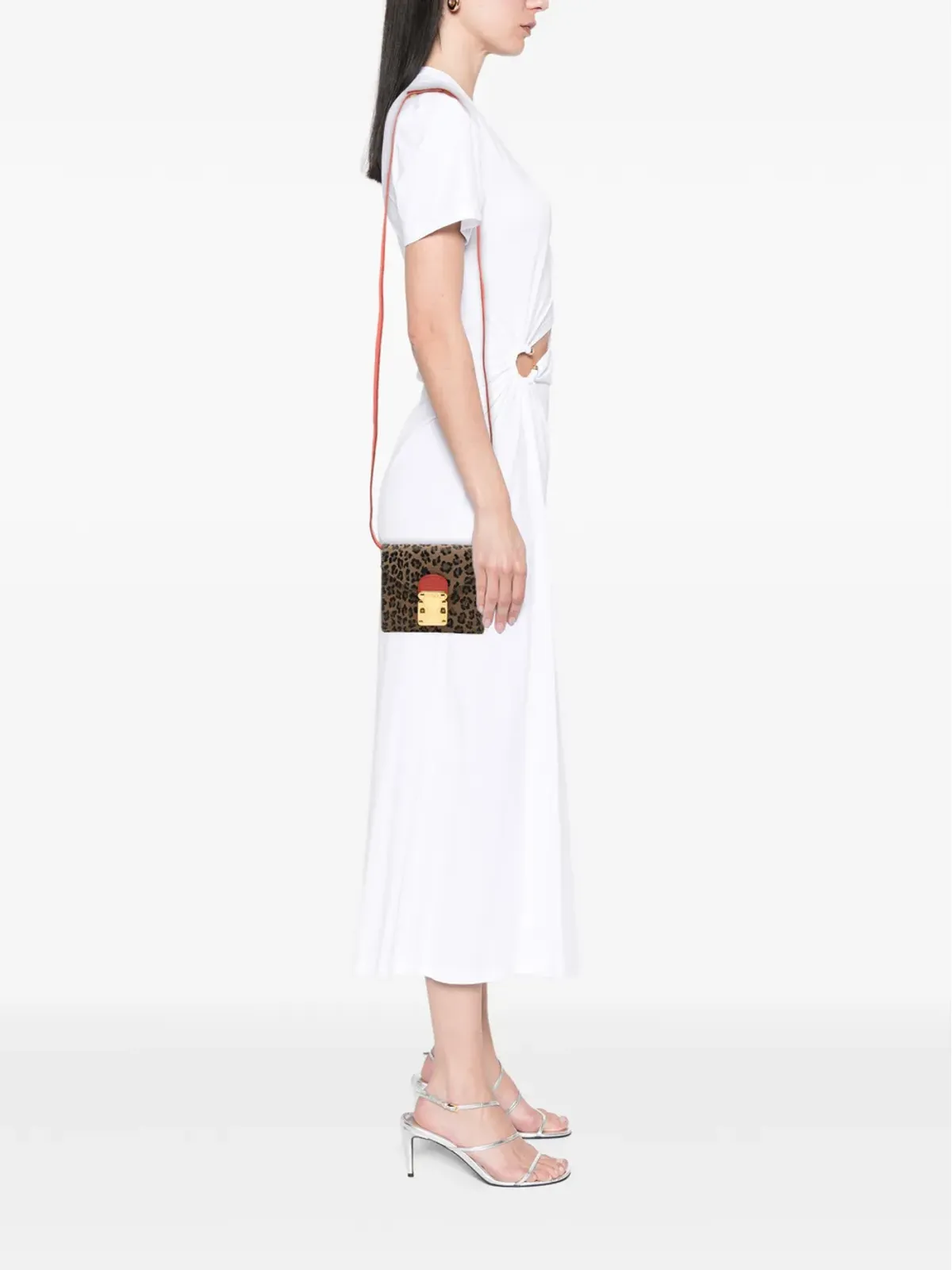 Fendi ビンテージ 20世紀ミニレオパードプリント キャンバス地 フラップ クロスボディバッグ ブラウン - 画像2