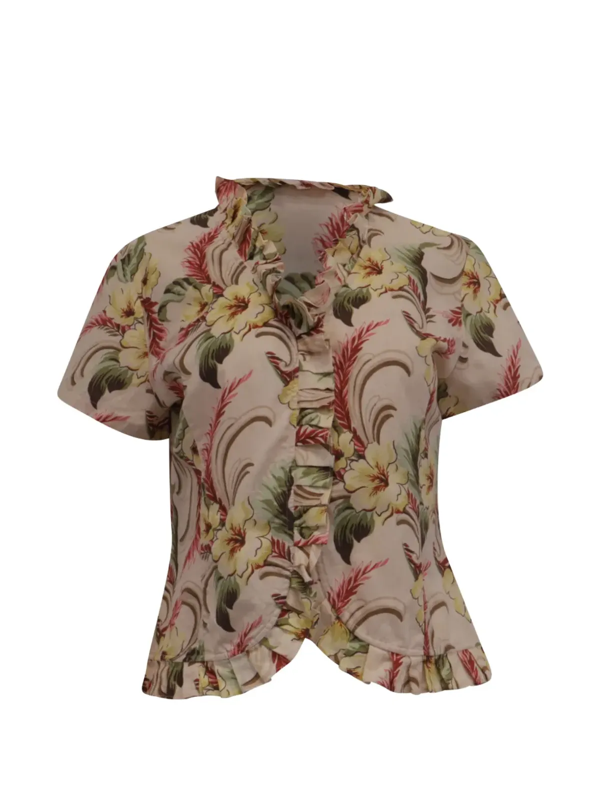 Oscar de la Renta Pre-Owned ビンテージ 花柄プリントのフリルブラウス - 画像1