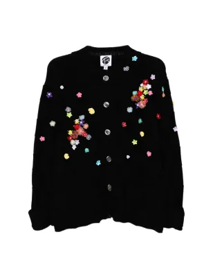YANYAN KNITS floral-embellished check cardigan - Black - サムネイル1