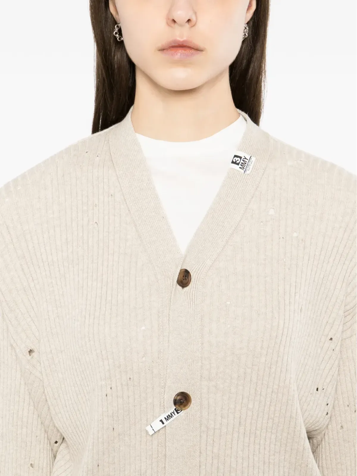 Maison MIHARA YASUHIRO アシンメトリック・ディストレス カーディガン - 画像5