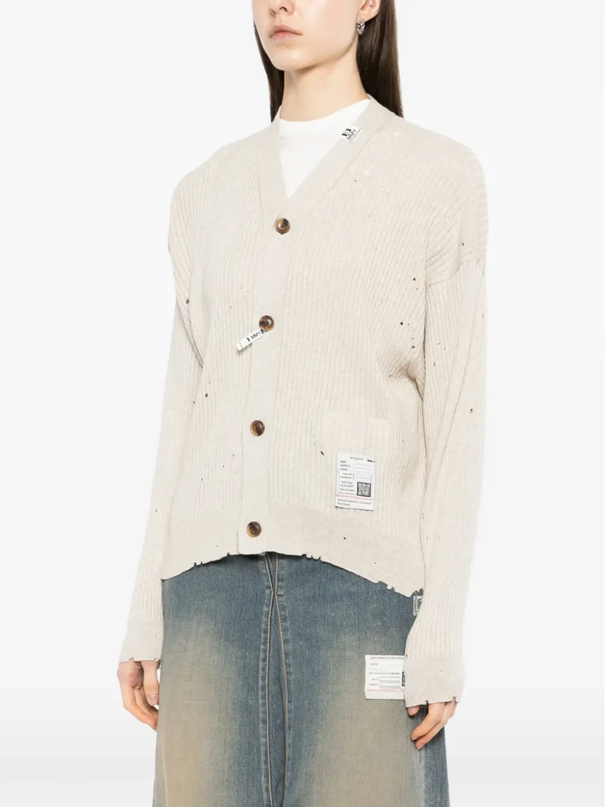 Maison MIHARA YASUHIRO アシンメトリック・ディストレス カーディガン - 画像3