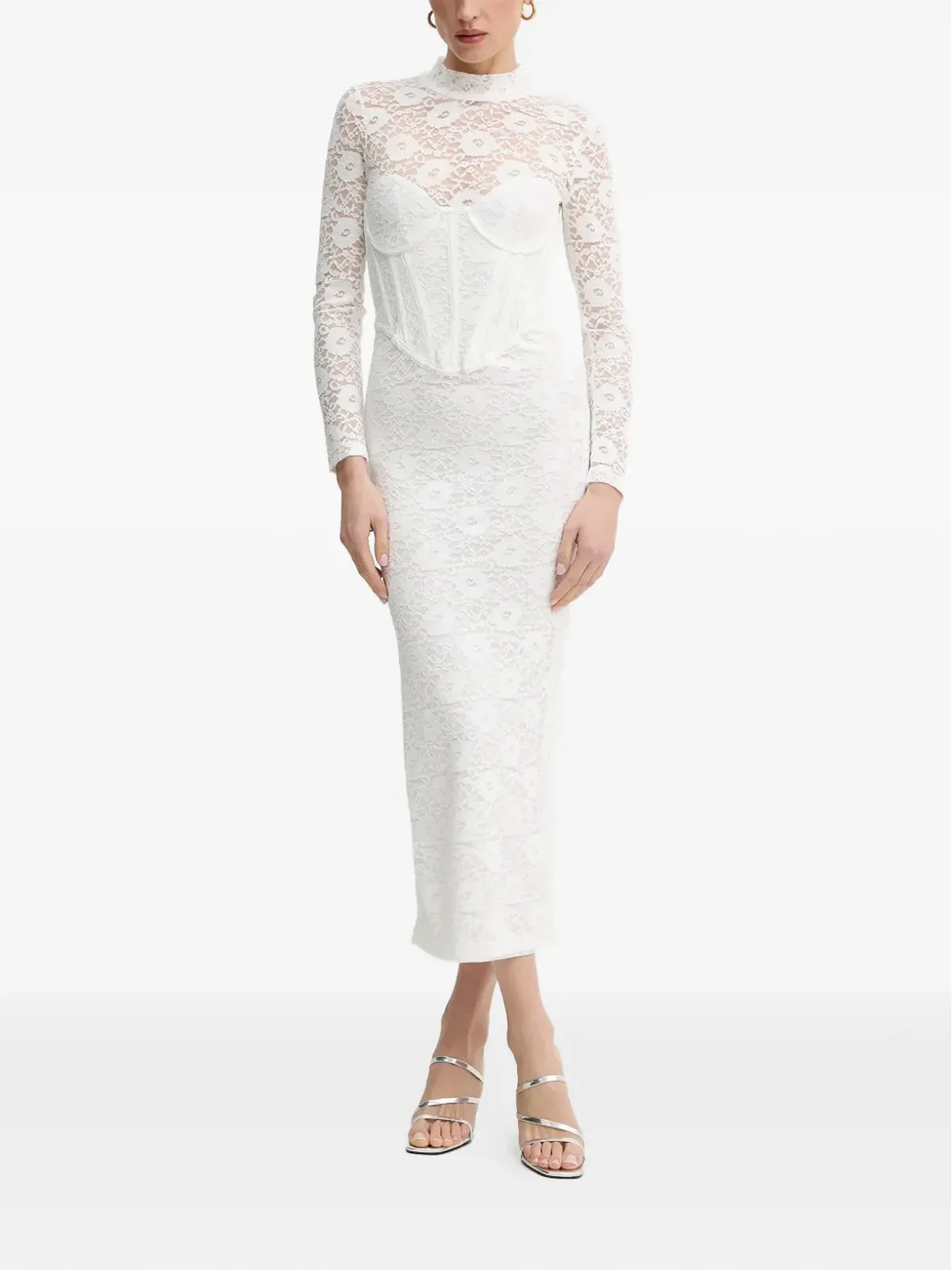 Bardot Carmen ロングスリーブ レース ミディドレス - ホワイト - 画像1