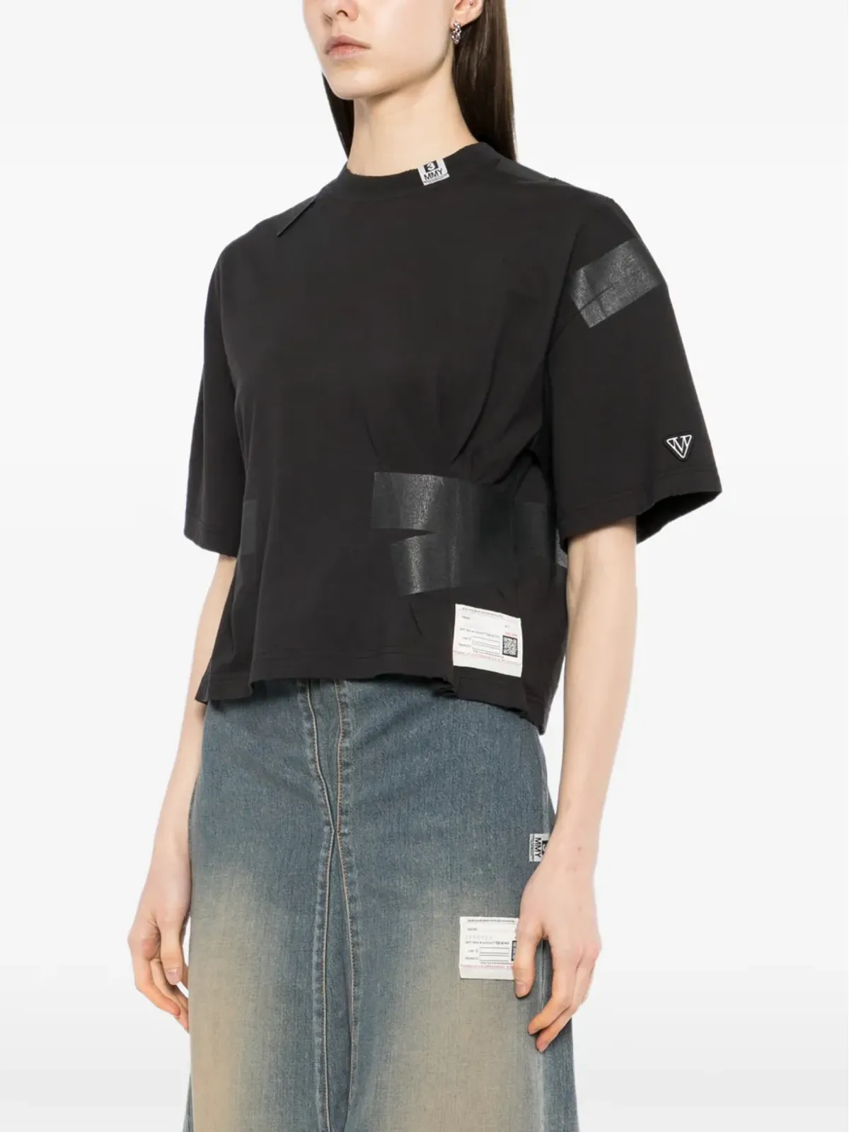 Maison MIHARA YASUHIRO ロゴパッチ付きプリーツTシャツ - ブラック - 画像3