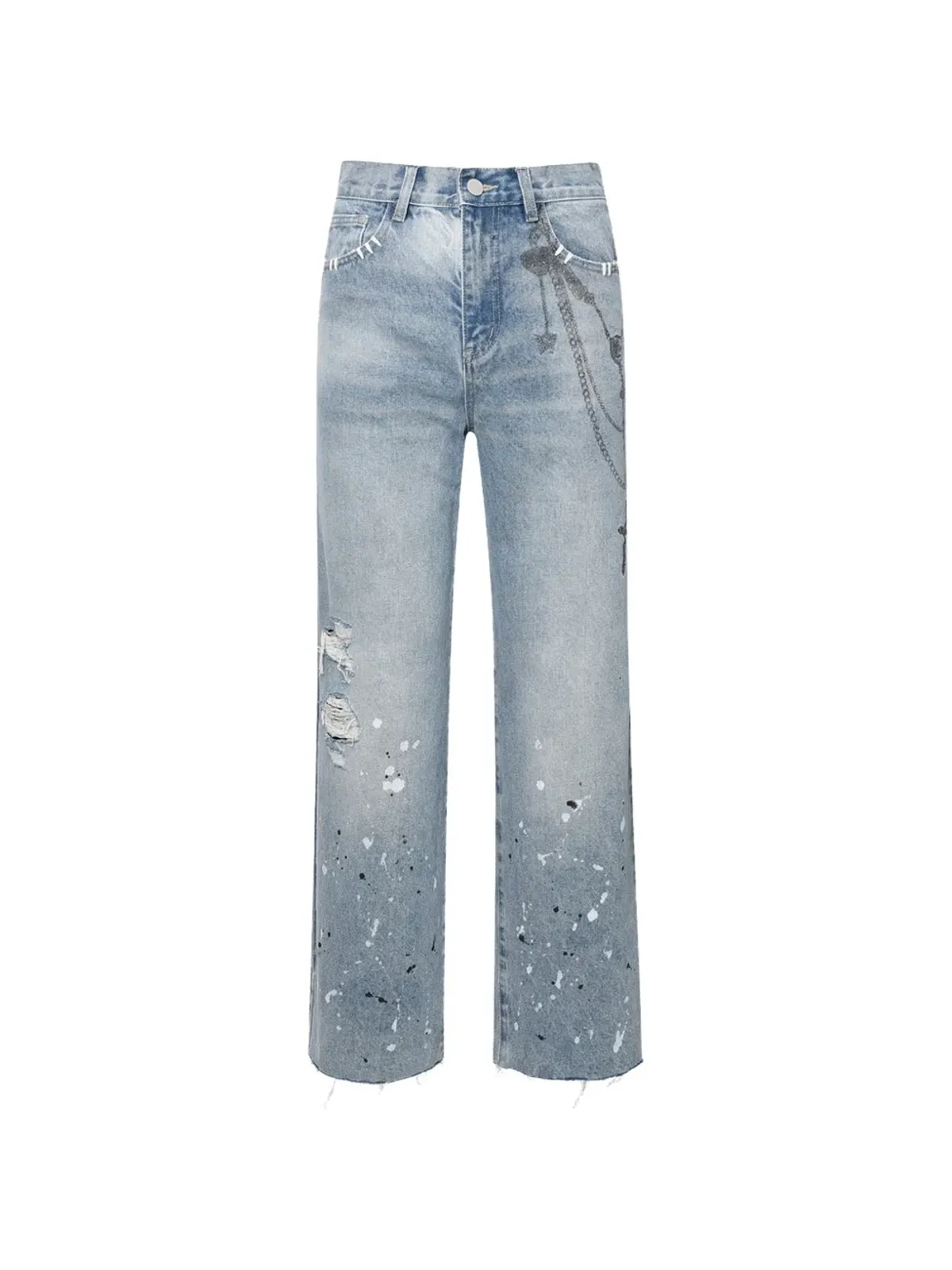 BIRTH OF ROYAL CHILD printed chain jeans - Blue - 画像1