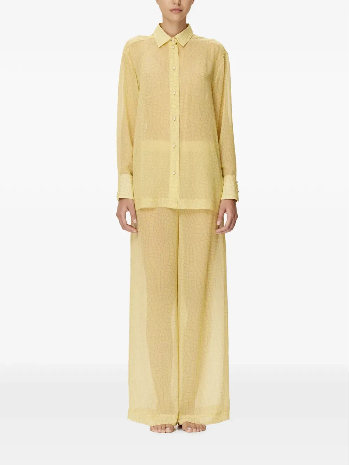 Mia Peculiar pearl-button crocodile-print shirt - Yellow - 画像2