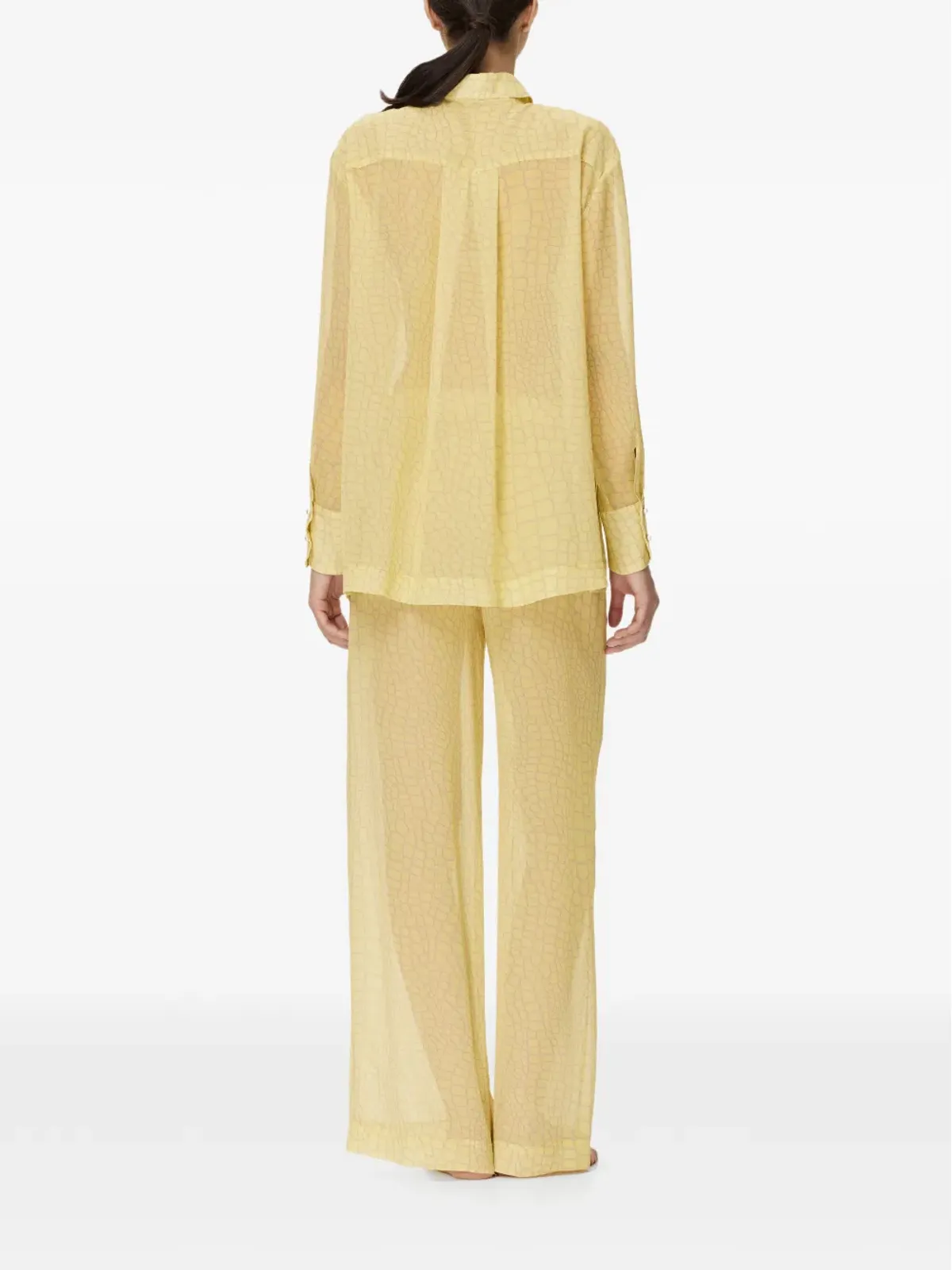 Mia Peculiar pearl-button crocodile-print shirt - Yellow - 画像3