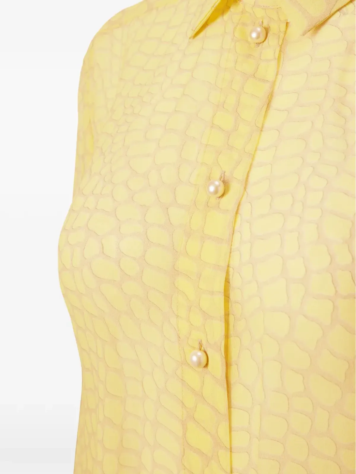 Mia Peculiar pearl-button crocodile-print shirt - Yellow - 画像4