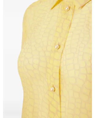 Mia Peculiar pearl-button crocodile-print shirt - Yellow - サムネイル4