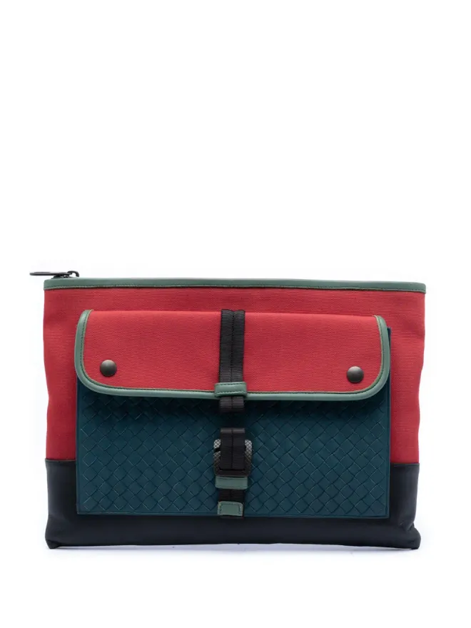 Bottega Veneta Pre-Owned Bottega Veneta Vintage キャンバス地とナパレザーのイントレチャート・クラッチバッグ - レッドの商品画像