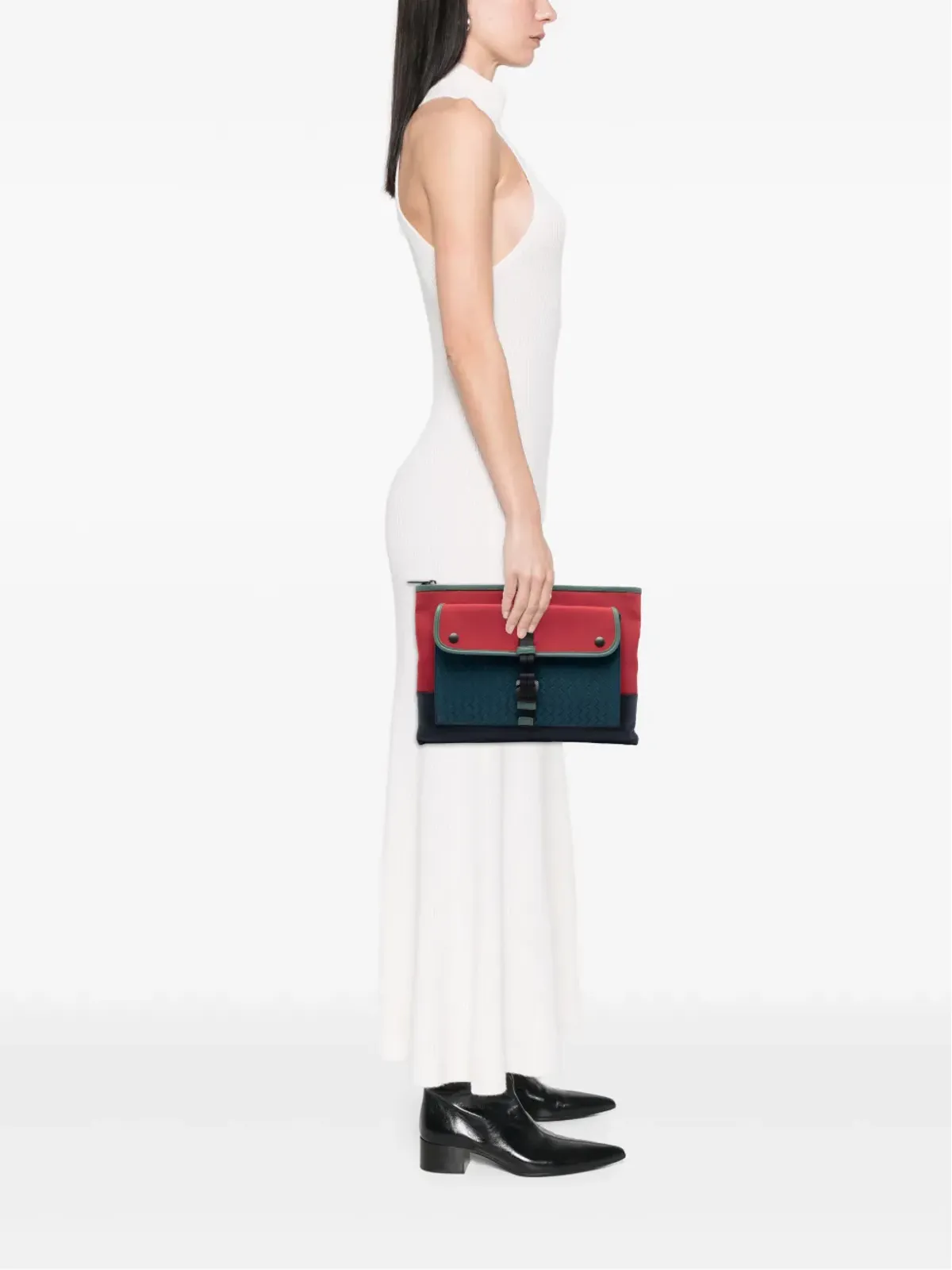 Bottega Veneta Vintage キャンバス地とナパレザーのイントレチャート・クラッチバッグ - レッド - 画像2