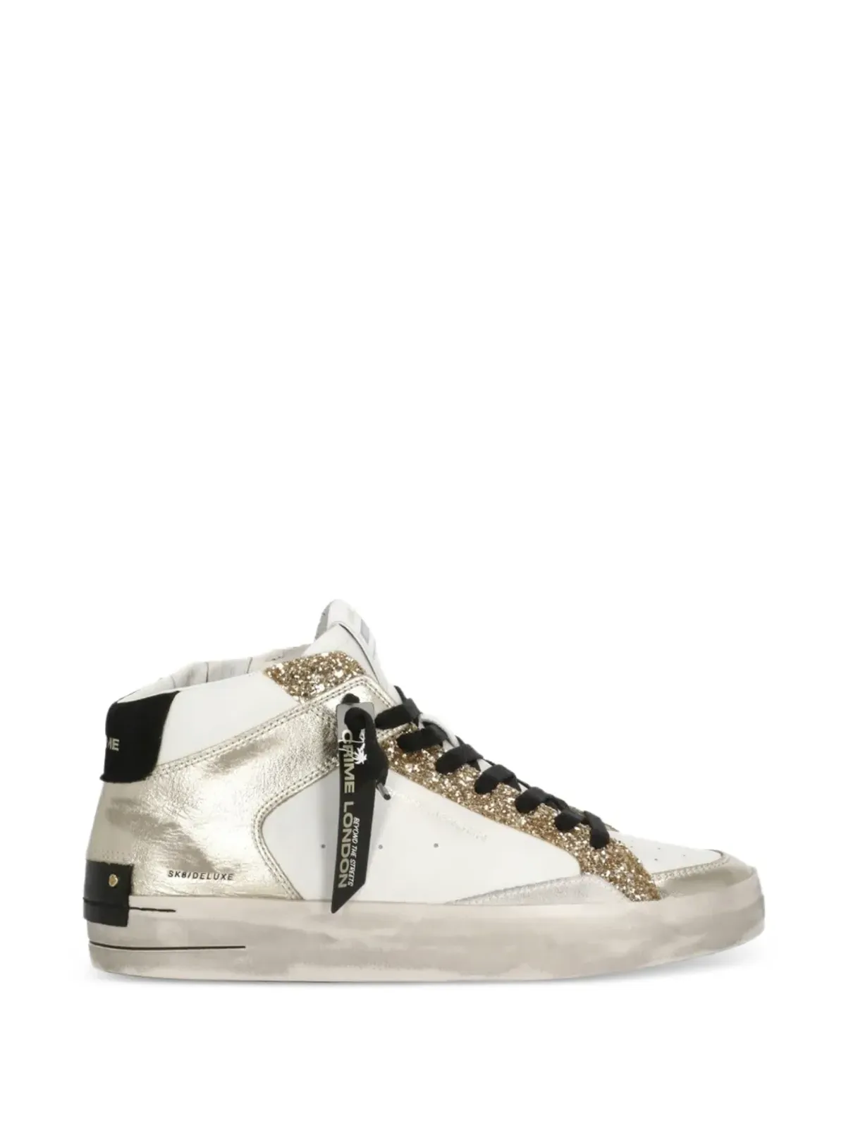 Crime London SK8 Deluxe Mid グリッター エンボス ロゴ レザー スニーカー - 画像1