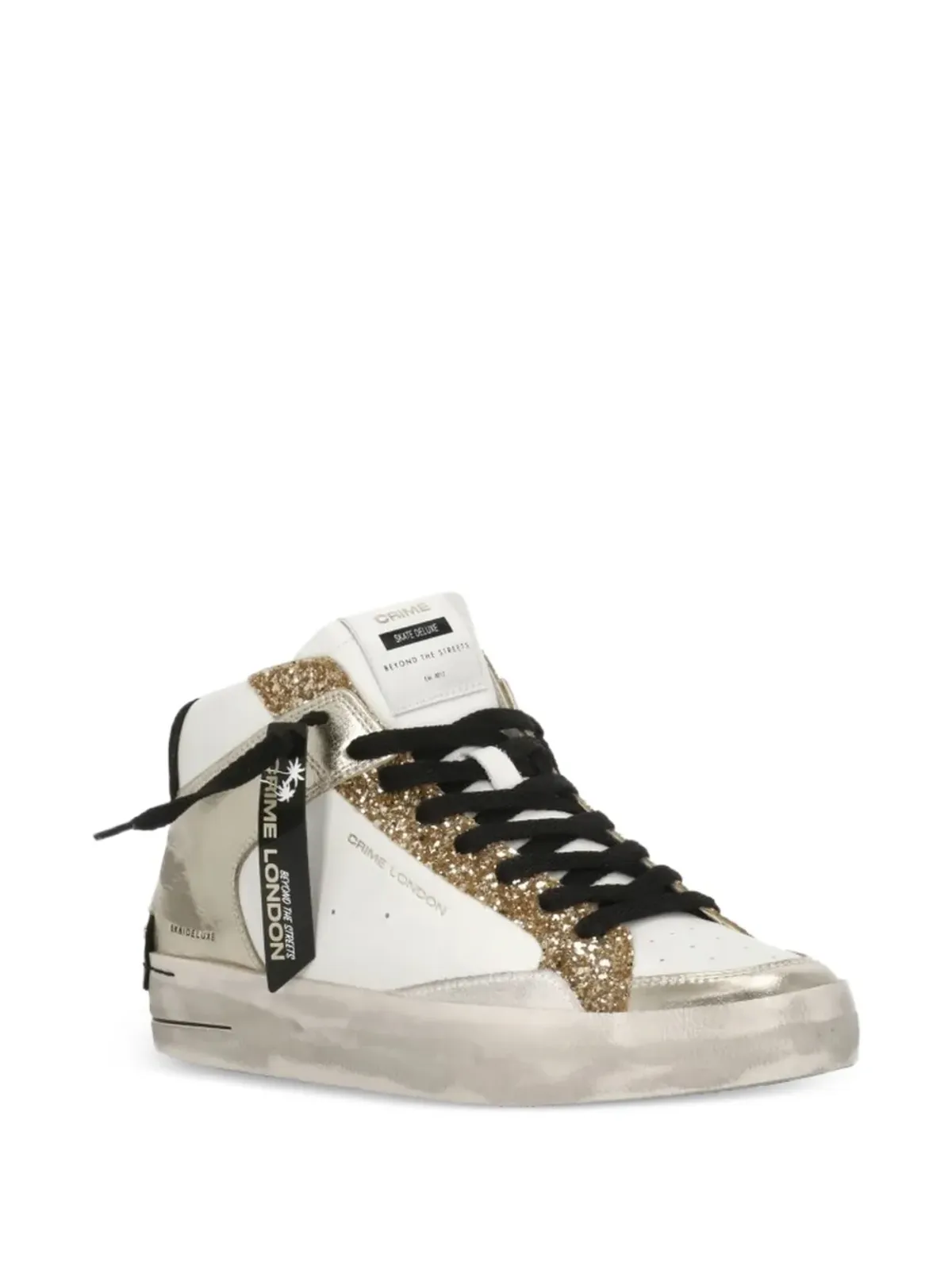 Crime London SK8 Deluxe Mid グリッター エンボス ロゴ レザー スニーカー - 画像2