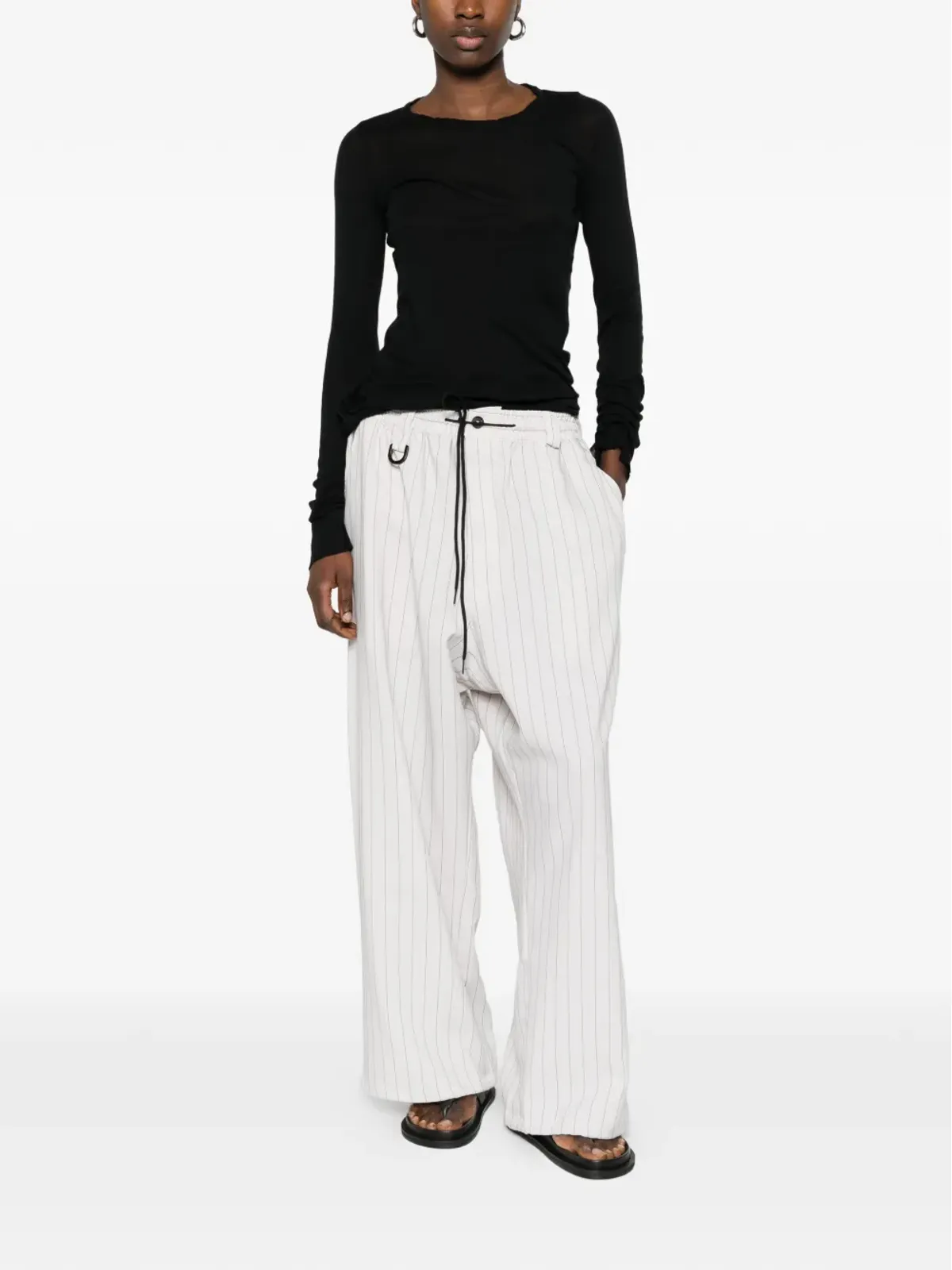 Y-3 ストライプ柄 ドローコード入りパンツ - 画像3