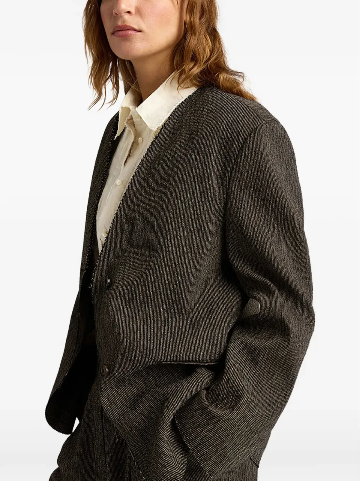 Momoni Mary micro-pinstripe jacket - Brown - 画像4