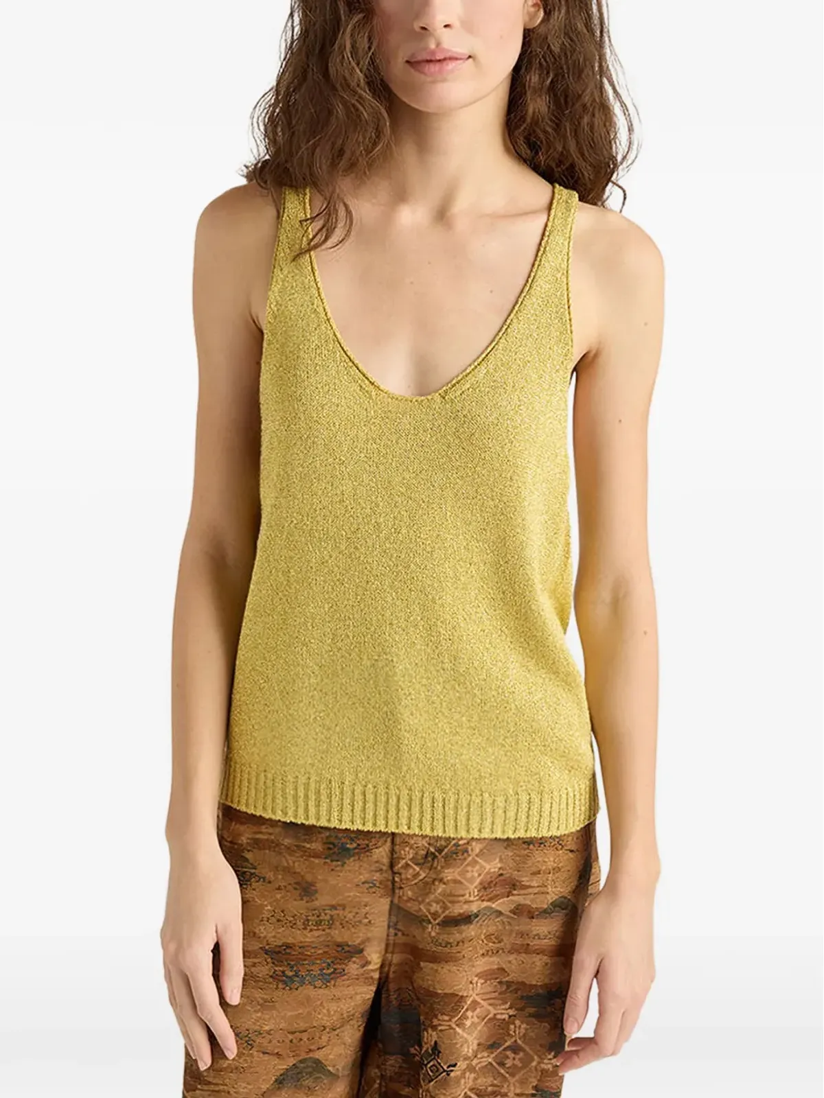 Momoni David ribbed plain knit tank top - Gold - 画像3