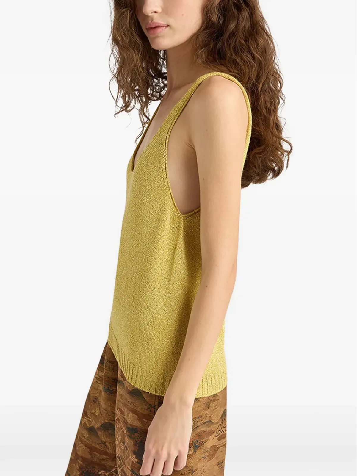 Momoni David ribbed plain knit tank top - Gold - 画像4