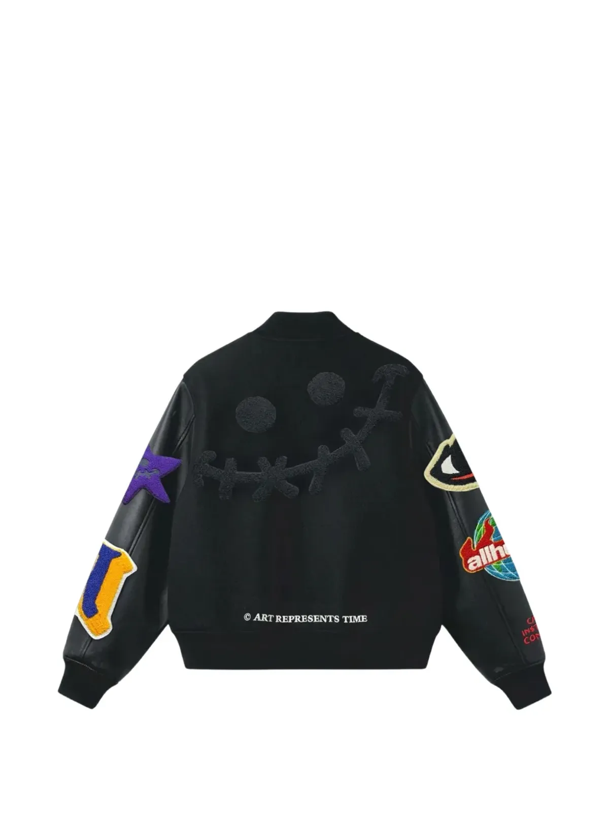 ALL HUMAN グラフィックパッチド レザー袖ジャケット - 画像2
