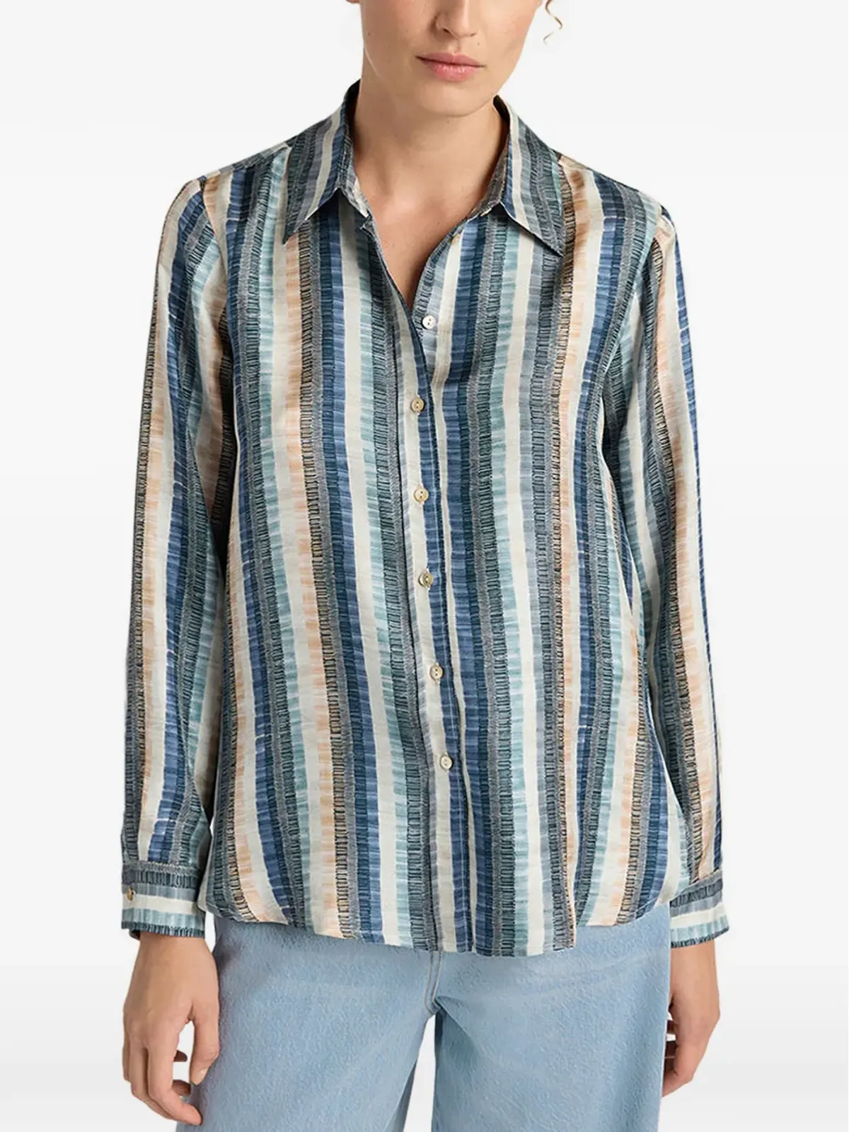 Momoni collared printed shirt - Blue - 画像3