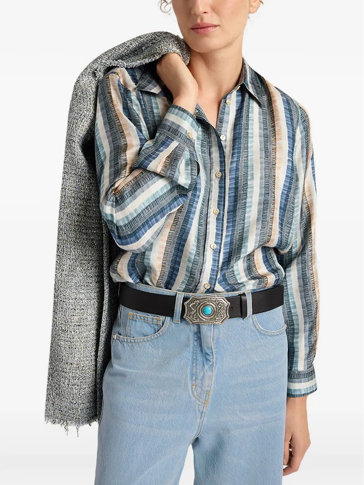 Momoni collared printed shirt - Blue - 画像4