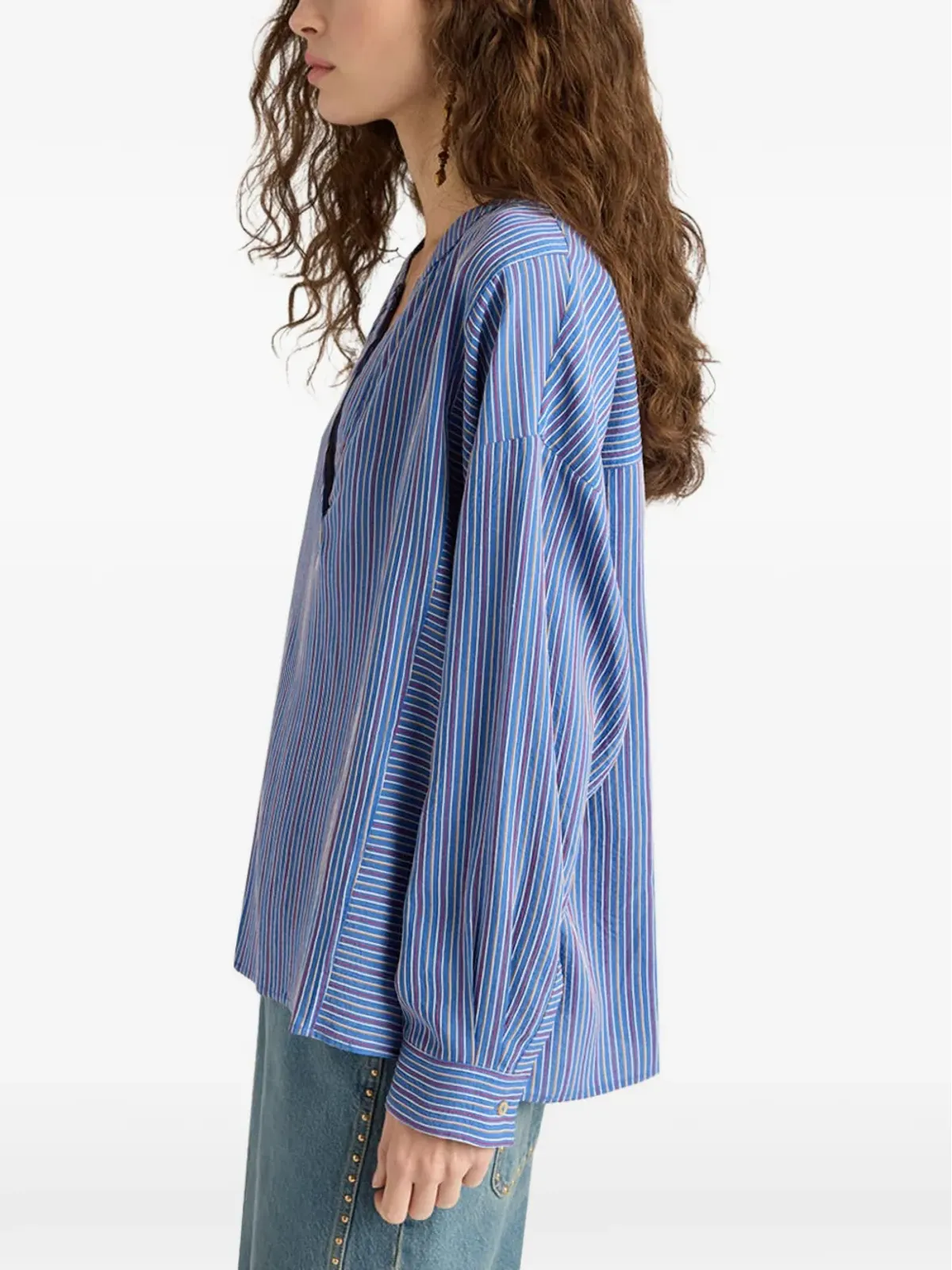 Momoni Prickly striped V-neck blouse - 画像5