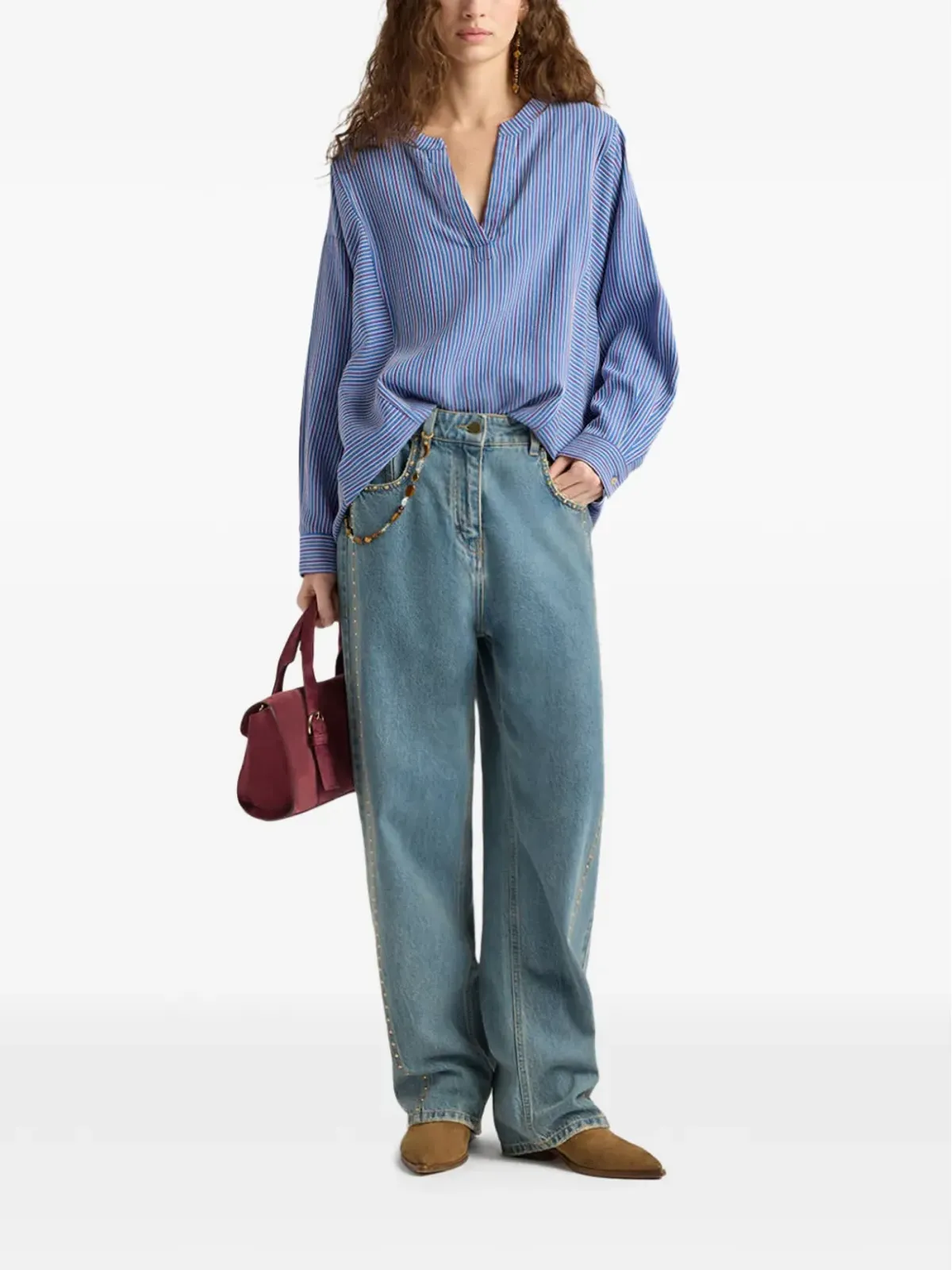 Momoni Prickly striped V-neck blouse - 画像2