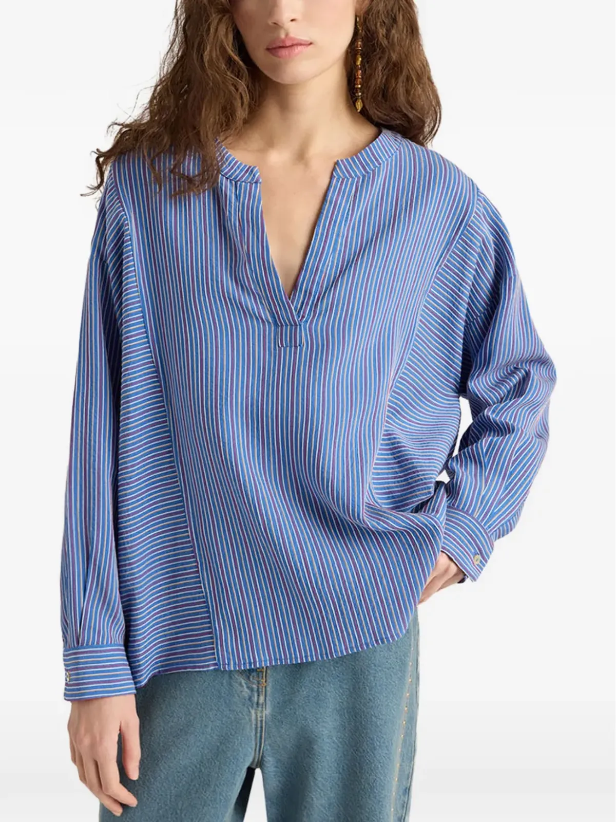 Momoni Prickly striped V-neck blouse - 画像3