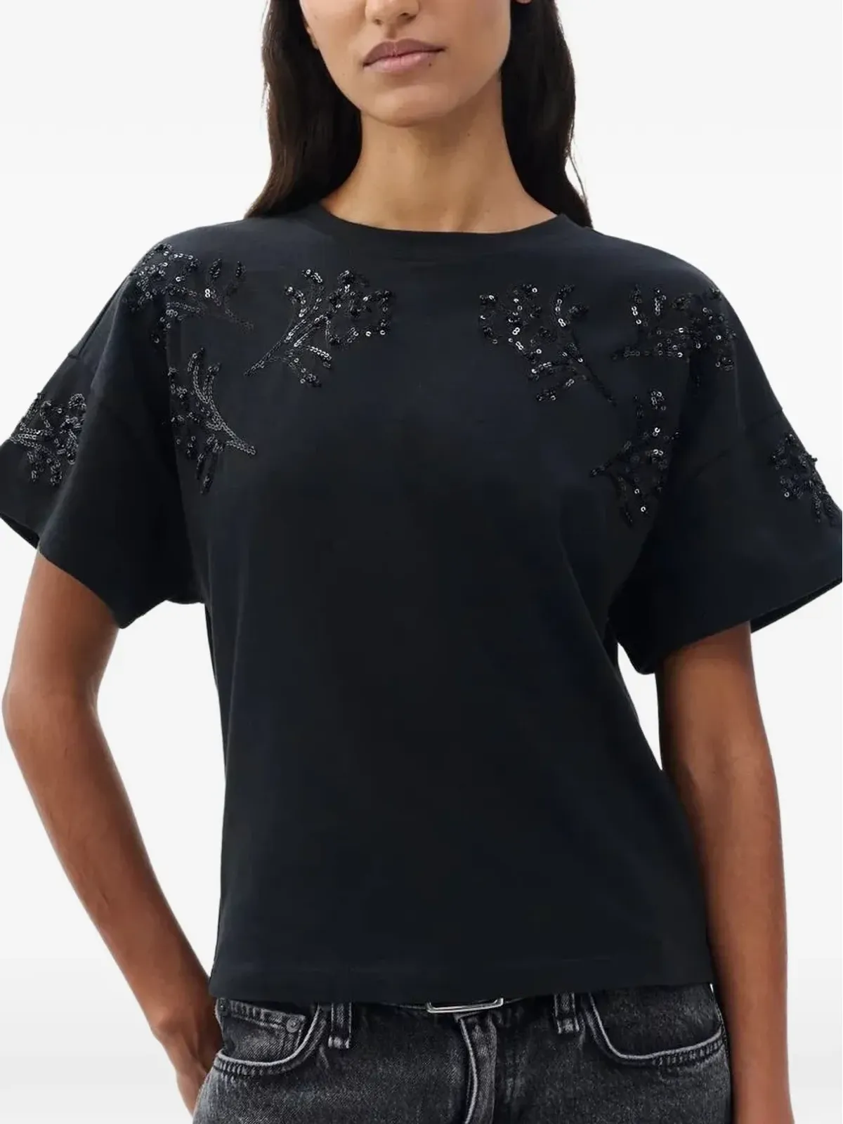 rag & bone ビーズ付き花柄ボックスTシャツ - ブラック - 画像3