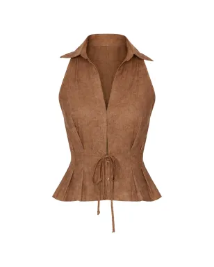 HEVRON Sloan collared vest - Brown - サムネイル1