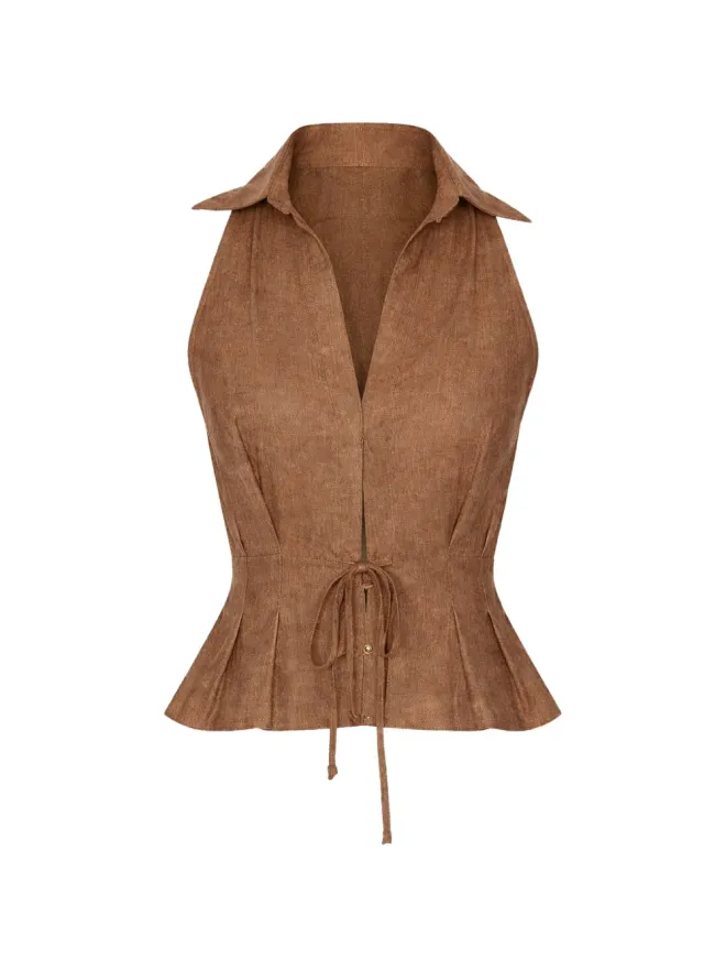 HEVRON HEVRON Sloan collared vest - Brownの商品画像